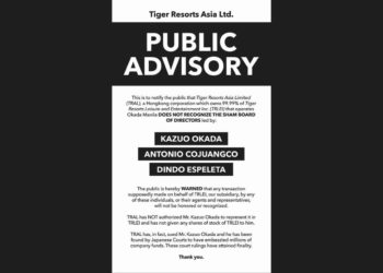 Tiger Resort Asia Ltd issues public advisory warning against dealings with Kazuo Okada-led board