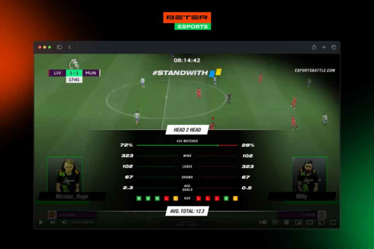 BETER adds in-play statistics widget to eFootball live streams