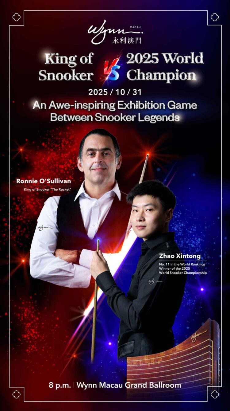 Wynn to present exhibition between snooker legends Ronnie O’Sullivan and China’s Zhao Xintong
